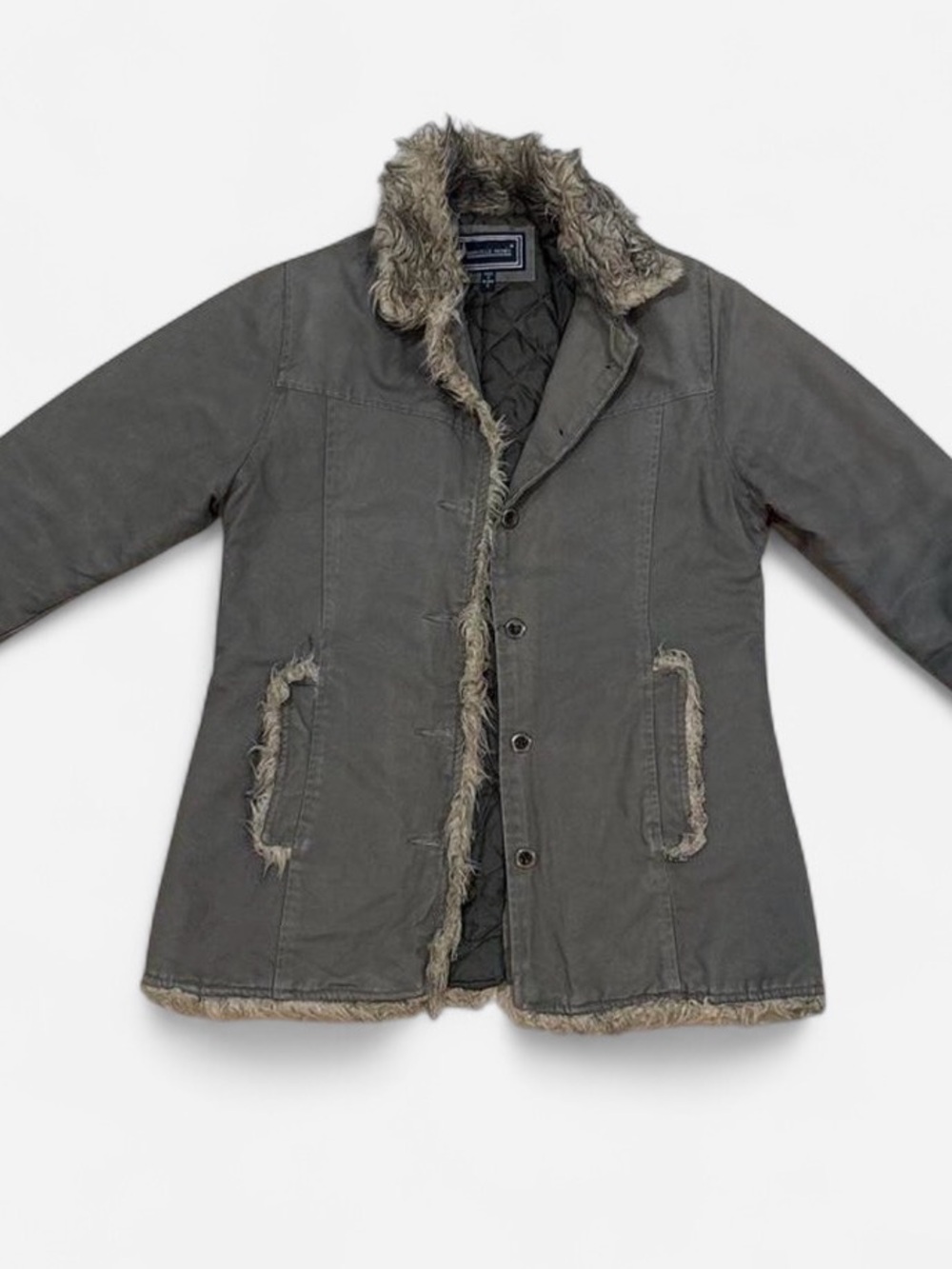 Women's Faux-Fur Trimmed Military Field Jacket - Gray